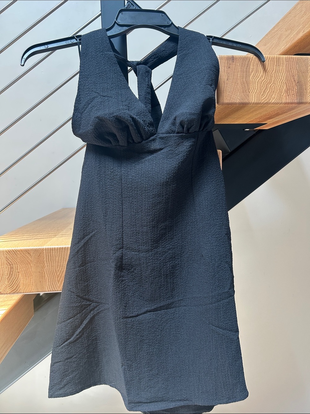 Divided Black Strapless Textured Mini Dress with V-Neck